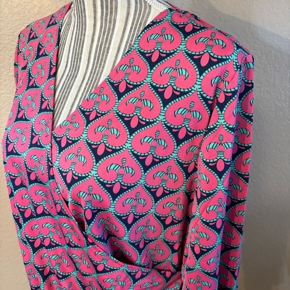 NWT Tracy Negoshian Dress XL Dolly Pink Navy Green Geometric Fleur de Lis Midi - Picture 7 of 15